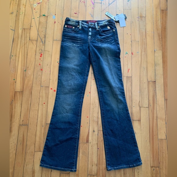 Vintage y2k baby phat nwt Embroidered Floral Blue flare
 Jeans low waisted boho - Picture 2 of 14